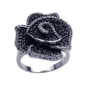 Silver 925 Rhodium and Black Rhodium Plated 2 Toned Pave Set Black and Clear CZ Flower Ring - BGR00224