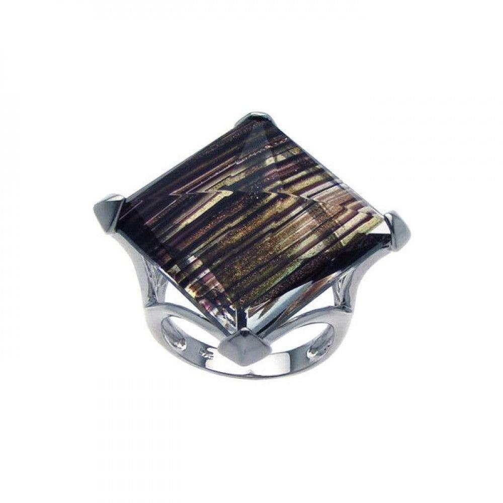 Silver 925 Rhodium Plated Sandstone Ring - BGR00227