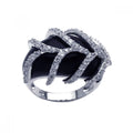Silver 925 Rhodium Plated Black Onyx CZ Leaf Ring - BGR00228