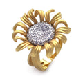 Silver 925 Rhodium and Gold Plated Pave Set Clear CZ Sunflower Ring - BGR00231