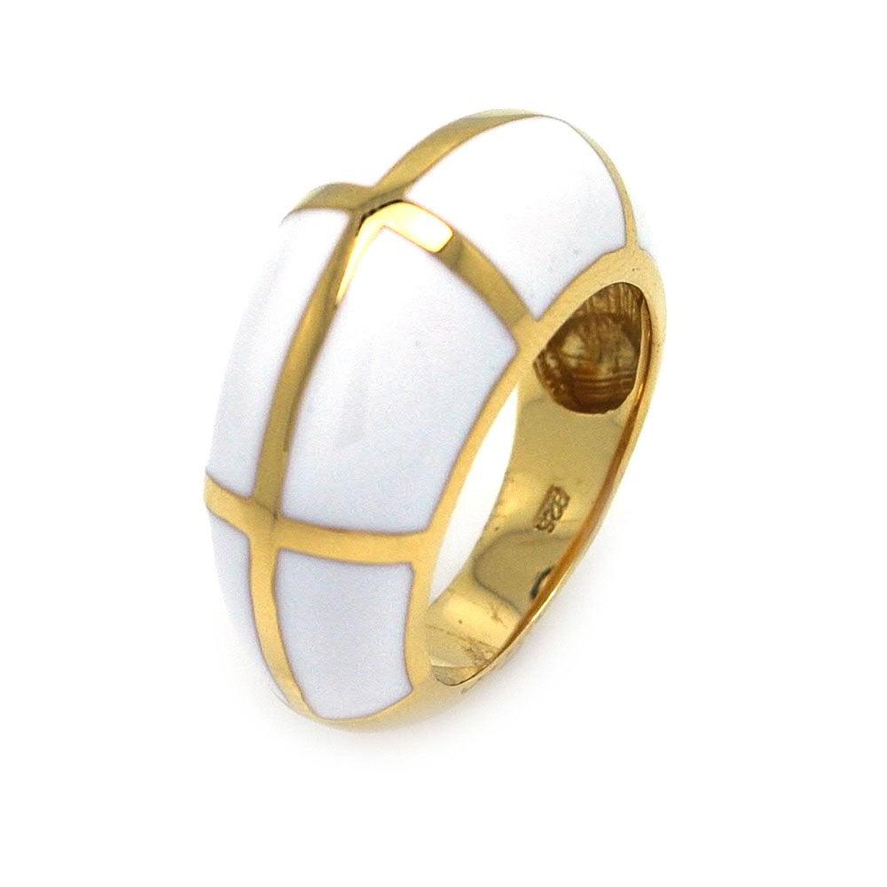 Silver 925 Gold Plated White Enamel Ring - BGR00237