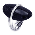 Silver 925 Rhodium Plated Oval Black Quartz Ring - BGR00238