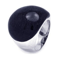 Silver 925 Rhodium Plated Black Quartz Dome Ring - BGR00239