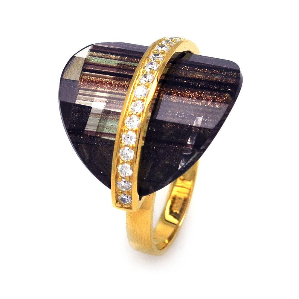 Silver 925 Gold Plated Clear CZ Sandstone Ring - BGR00241