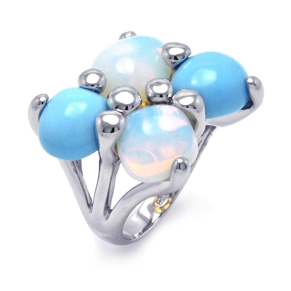 Silver 925 Rhodium Plated Turquoise Opal Ring - BGR00243