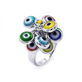 Silver 925 Rhodium Plated Multi Colored Hanging Evil Eye Ring - BGR00258