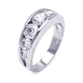 Silver 925 Rhodium Plated Round Clear CZ Graduated Ring - BGR00261