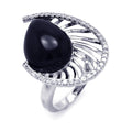 Silver 925 Rhodium Plated Black Onyx Clear CZ Spiral Ring - BGR00263