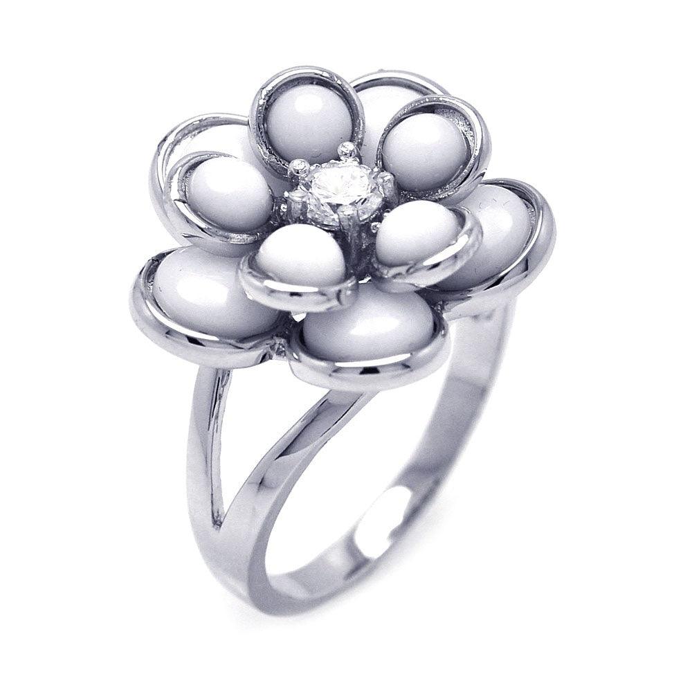 Silver 925 Rhodium Plated CZ Flower Ring - BGR00264