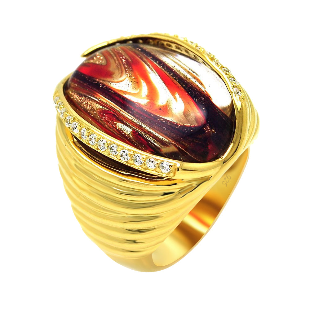 Silver 925 Gold Plated Clear CZ Sandstone Ring - BGR00266