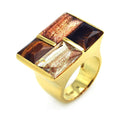 Silver 925 Gold Plated Multi Colored Stone Square Ring - BGR00267