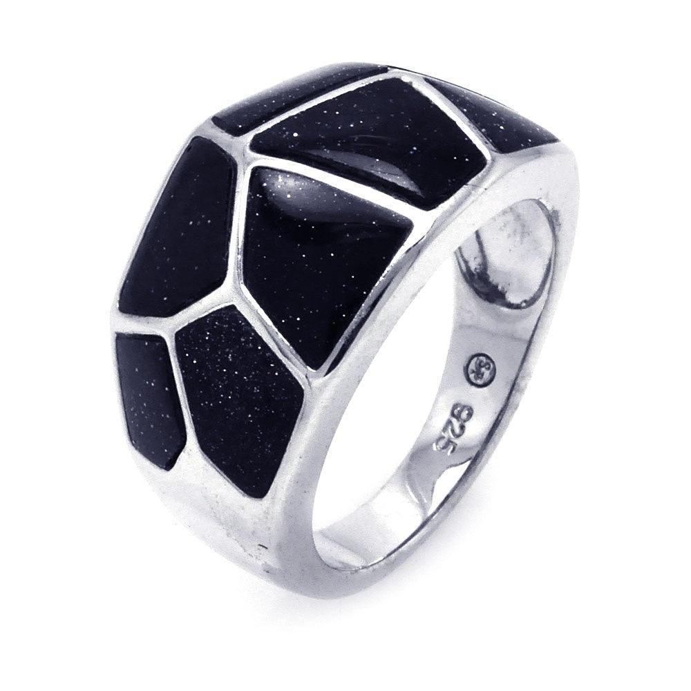 Silver 925 Rhodium Plated Black Quartz Multi Shaped Ring - BGR00269