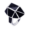 Silver 925 Rhodium Plated Black Quartz Geometric Ring - BGR00271