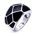 Silver 925 Rhodium Plated Black Quartz Geometric Deep Space Ring - BGR00272