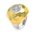 Silver 925 Rhodium and Gold Plated 2 Toned Pave Set Clear CZ Round Ring - BGR00275
