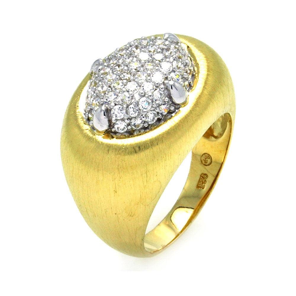 Silver 925 Rhodium and Gold Plated 2 Toned Matte Finish Clear Pave Set CZ Ring - BGR00284