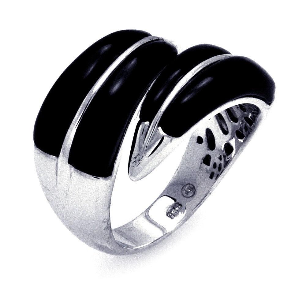 Silver 925 Rhodium Plated Black Onyx Adjustable Ring - BGR00286
