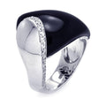 Silver 925 Rhodium Plated Black Onyx Clear CZ Overlap Ring - BGR00288