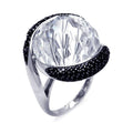 Silver 925 Rhodium and Black Rhodium Plated 2 Toned Black and Large Clear Center CZ Ring - BGR00292