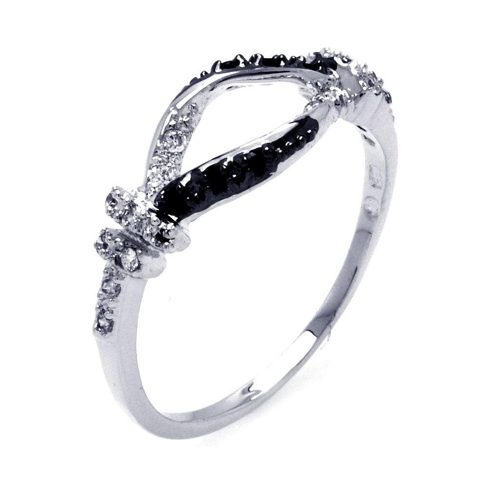 Silver 925 Rhodium and Black Rhodium Plated 2 Toned Clear and Black CZ Open Center Ring - BGR00296