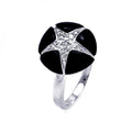 Silver 925 Rhodium Plated Black Onyx Clear CZ Starfish Ring - BGR00301