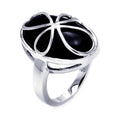 Silver 925 Rhodium Plated Black Onyx Script Cross Ring - BGR00302