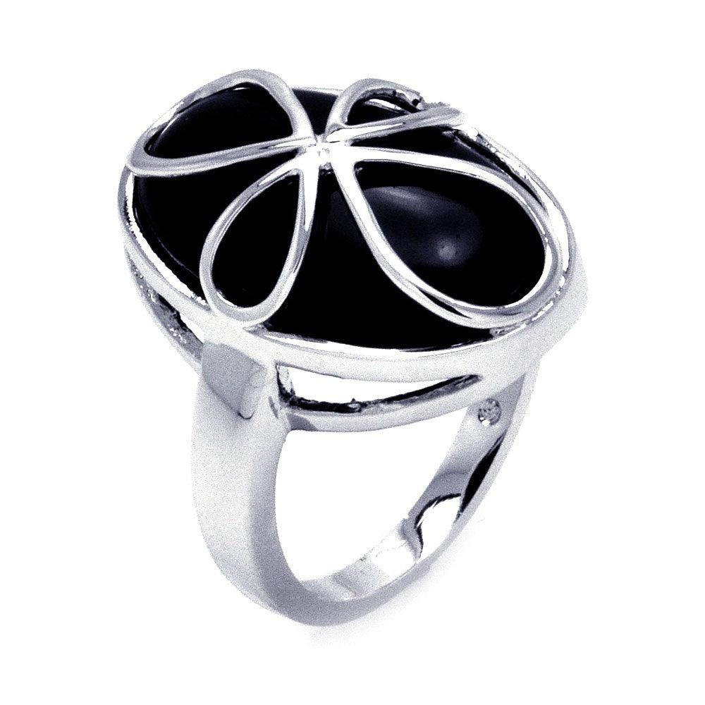 Silver 925 Rhodium Plated Black Onyx Script Cross Ring - BGR00302