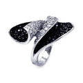 Silver 925 Rhodium and Black Rhodium Plated 2 Toned Black and Clear Pave Set CZ Open Folds Ring - BGR00303