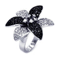 Silver 925 Rhodium and Black Rhodium Plated 2 Toned Black and Clear CZ Flower Ring - BGR00304