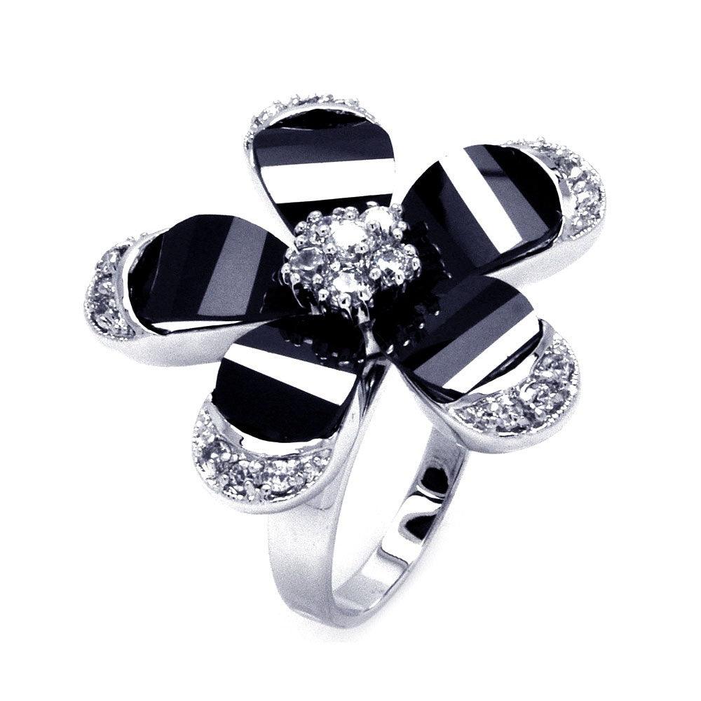 Silver 925 Rhodium Plated Clear CZ Flower Ring - BGR00306
