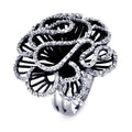 Silver 925 Rhodium and Black Rhodium Plated 2 Toned Clear CZ Coral Flower Ring - BGR00307