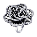 Silver 925 Rhodium and Black Rhodium Plated 2 Toned Clear CZ Rose Flower Ring - BGR00311BLK