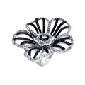 Silver 925 Rhodium and Black Rhodium Plated 2 Toned Black and Clear CZ Flower Ring - BGR00313