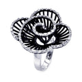 Silver 925 Rhodium and Black Rhodium Plated 2 Toned Clear CZ Twirly Flower Ring - BGR00314BLK