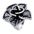 Silver 925 Rhodium and Black Rhodium Plated 2 Toned Clear CZ Open Flower Ring - BGR00316BLK
