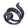 Silver 925 Black Rhodium Plated Black and Clear CZ Snake Wrap Ring - BGR00317