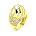 Silver 925 Gold Plated White Enamel Clear CZ Stripe Egg Ring - BGR00318