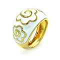 Silver 925 Gold Plated White Enamel CZ Flower Dome Ring - BGR00319