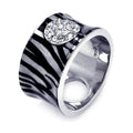 Silver 925 Rhodium Plated Clear Pave Set CZ Zebra Print Ring - BGR00321