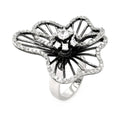 Silver 925 Rhodium and Black Rhodium Plated Clear CZ Wavy Flower Ring - BGR00330