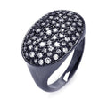 Silver 925 Black Rhodium Plated Pave Set Clear CZ Oval Ring - BGR00331