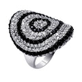 Silver 925 Rhodium and Black Rhodium Plated Clear and Black CZ Spiral Ring - BGR00352