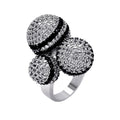 Silver 925 Rhodium and Black Rhodium Plated Black and Clear Pave Set CZ Multiple Ball Ring - BGR00355