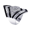 Silver 925 Rhodium and Black Rhodium Plated 2 Toned Clear and Black Pave Set CZ Diamond Shaped Ring - BGR00359