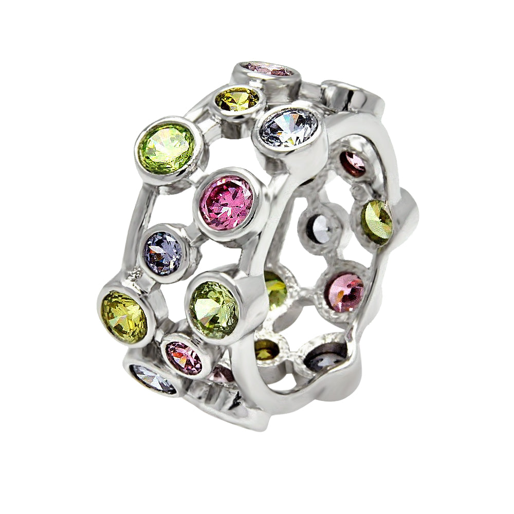 Silver 925 Rhodium Plated Multi Colored CZ Eternity Ring - BGR00373