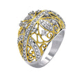 Silver 925 Rhodium and Gold Plated 2 Toned Clear CZ Filigree Dome Ring - BGR00374