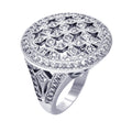 Silver 925 Rhodium Plated Clear Cluster CZ Cross Out Disc Ring - BGR00379