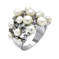 Silver 925 Rhodium Plated Clear CZ Multiple Fresh Water Pearl Ring - BGR00382