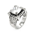 Silver 925 Rhodium Plated Clear CZ Square Antique Ring - BGR00406