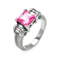 Silver 925 Rhodium Plated Pink Princess Cut CZ Ring - STR00006PNK